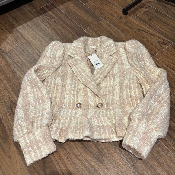 LOVESHACKFANCY BRAELYNN CROP JACKET IN WINTER WHITE NWT - Picture 3 of 3